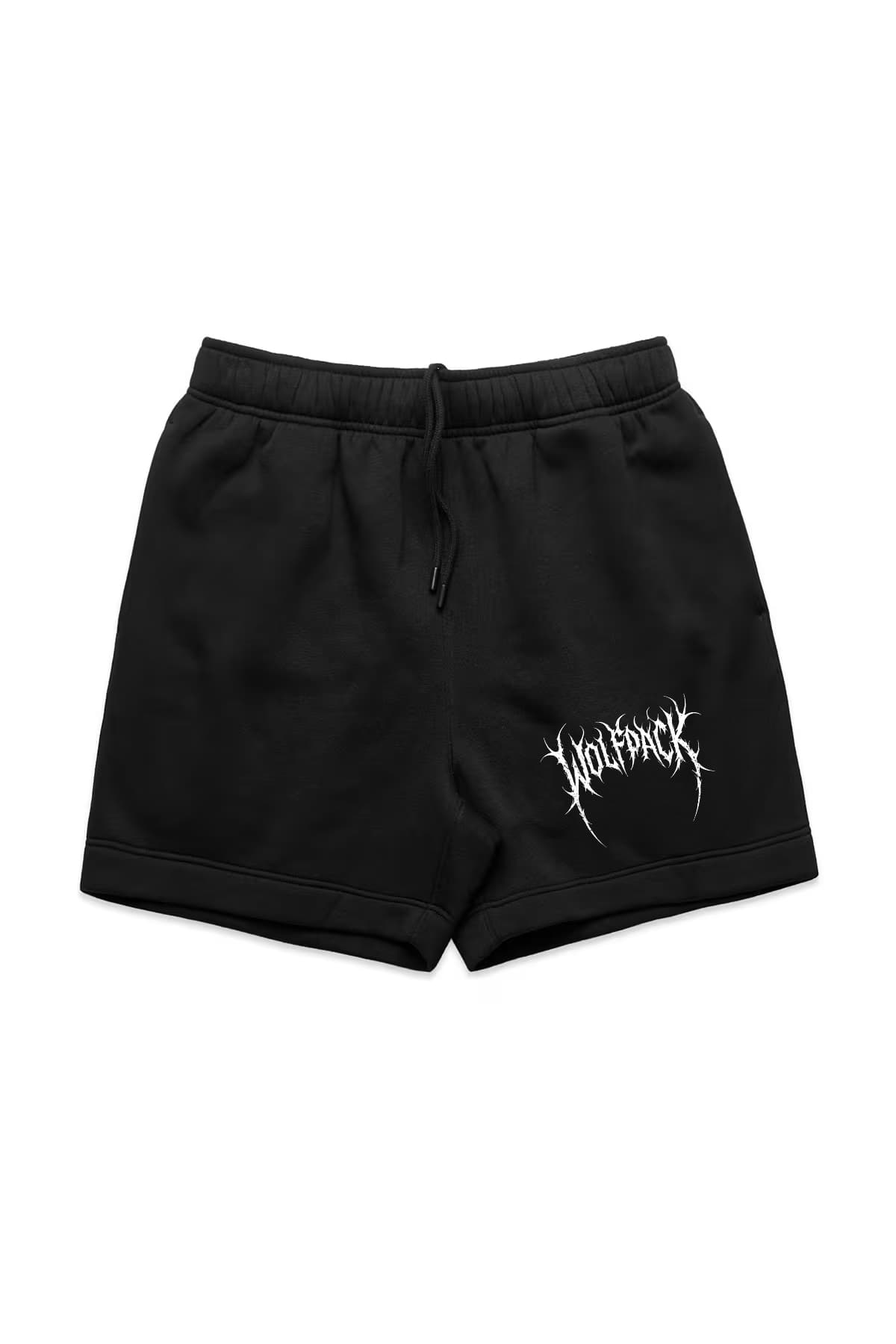 Black shorts with METAL TRACK SHORTS print - Wolfpack Clothing