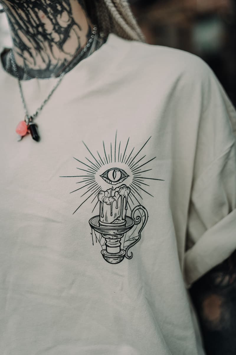 Sand oversized t-shirt with MORNING STAR OVERSIZED TEE UNISEX print - Wolfpack Clothing