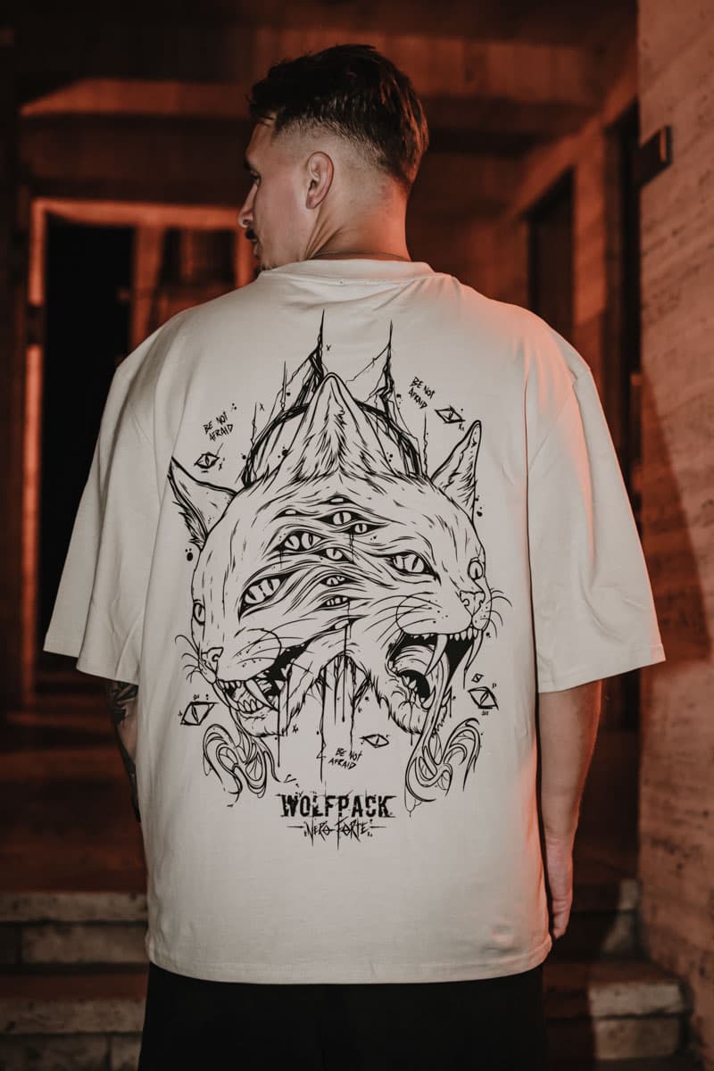 Sand oversized t-shirt with THE MOON OVERSIZED TEE UNISEX print - Wolfpack Clothing