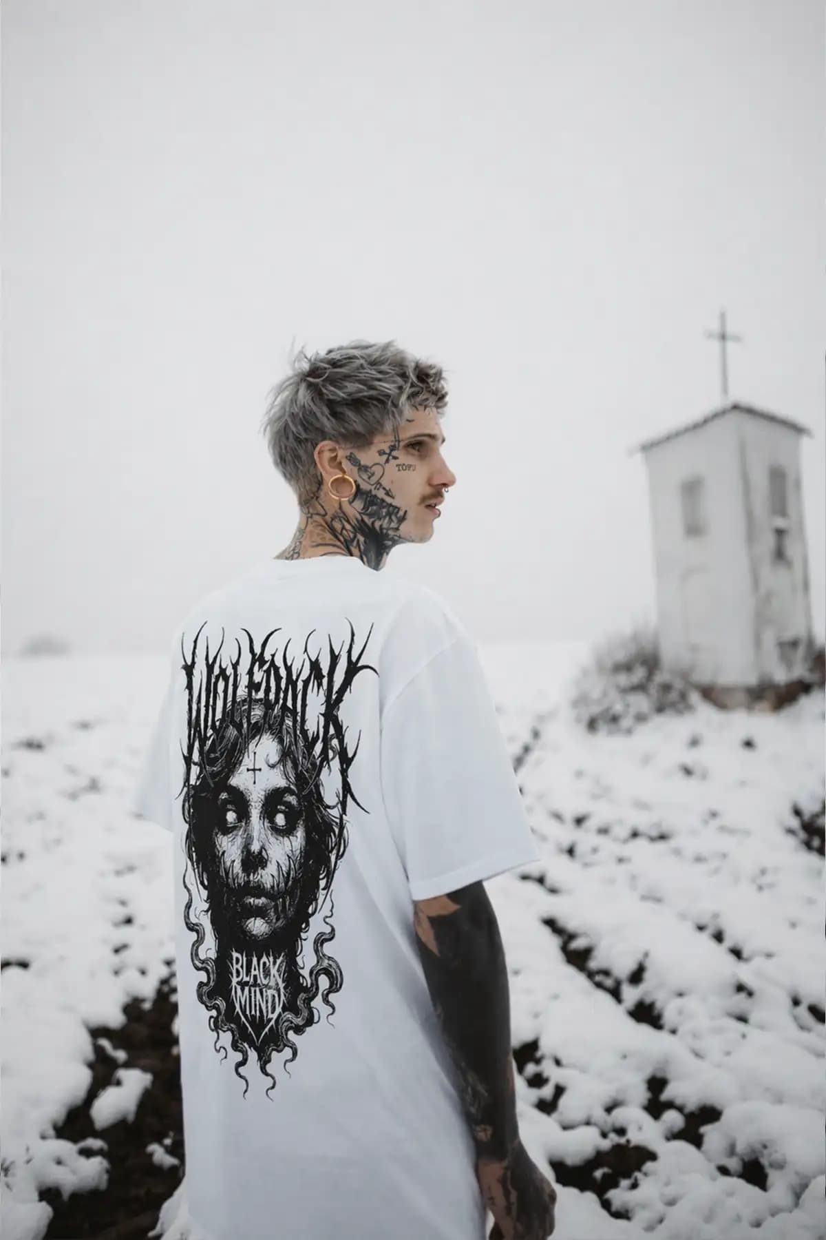 White t-shirt with BLACK RITUAL TEE UNISEX print - Wolfpack Clothing