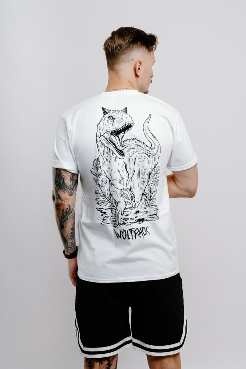 White t-shirt with CARNOTAURUS TEE UNISEX print - Wolfpack Clothing