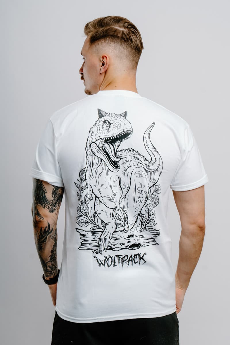 White t-shirt with CARNOTAURUS TEE UNISEX print - Wolfpack Clothing