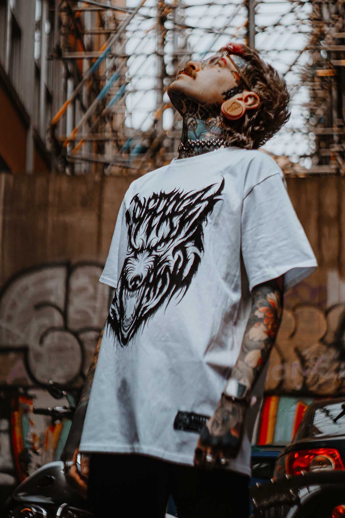 White t-shirt with CORE WOLF TEE UNISEX print - Wolfpack Clothing