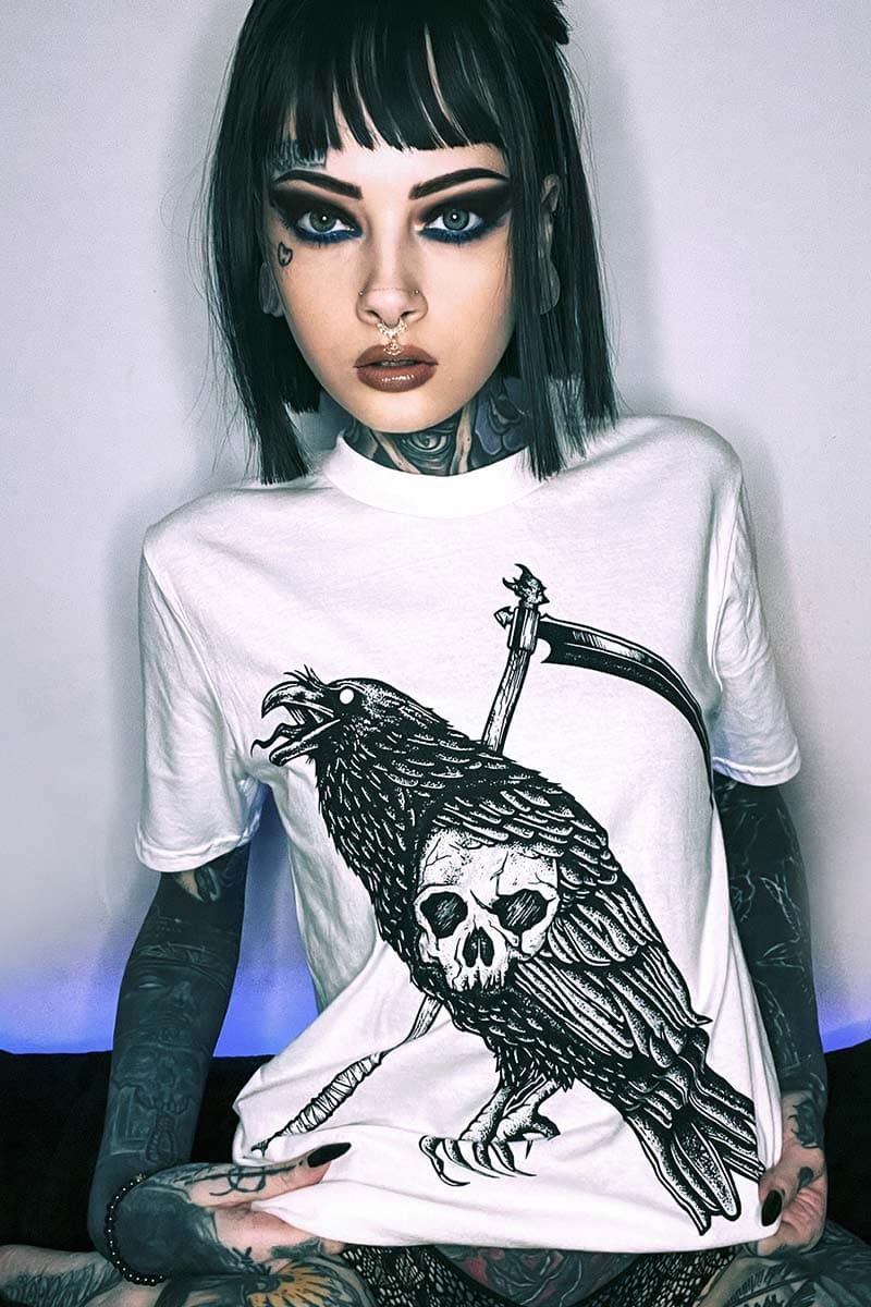 White t-shirt with DEADLY CROW TEE UNISEX print - Wolfpack Clothing
