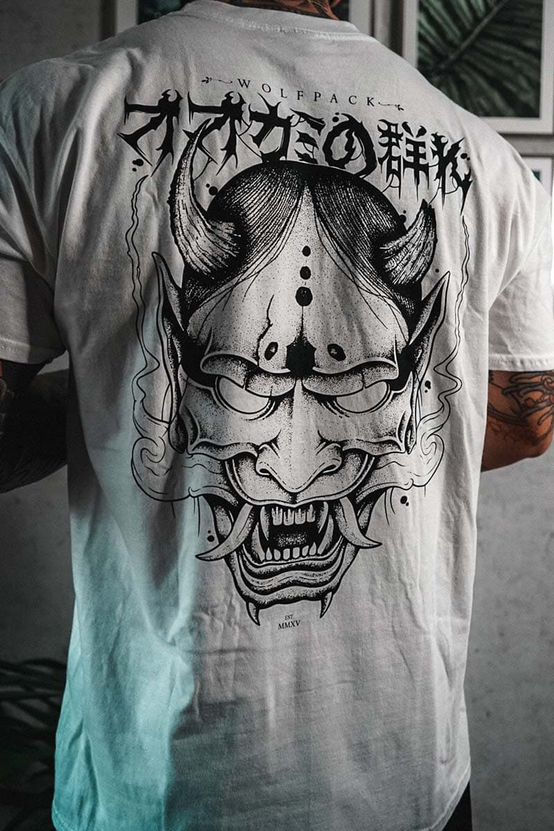 White t-shirt with HANNYA TEE UNISEX print - Wolfpack Clothing