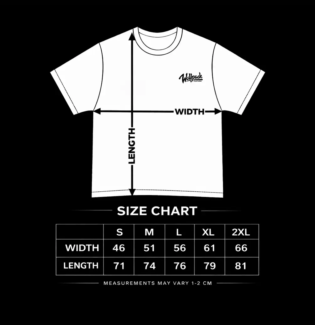 WOLFPACK TEE UNISEX size chart