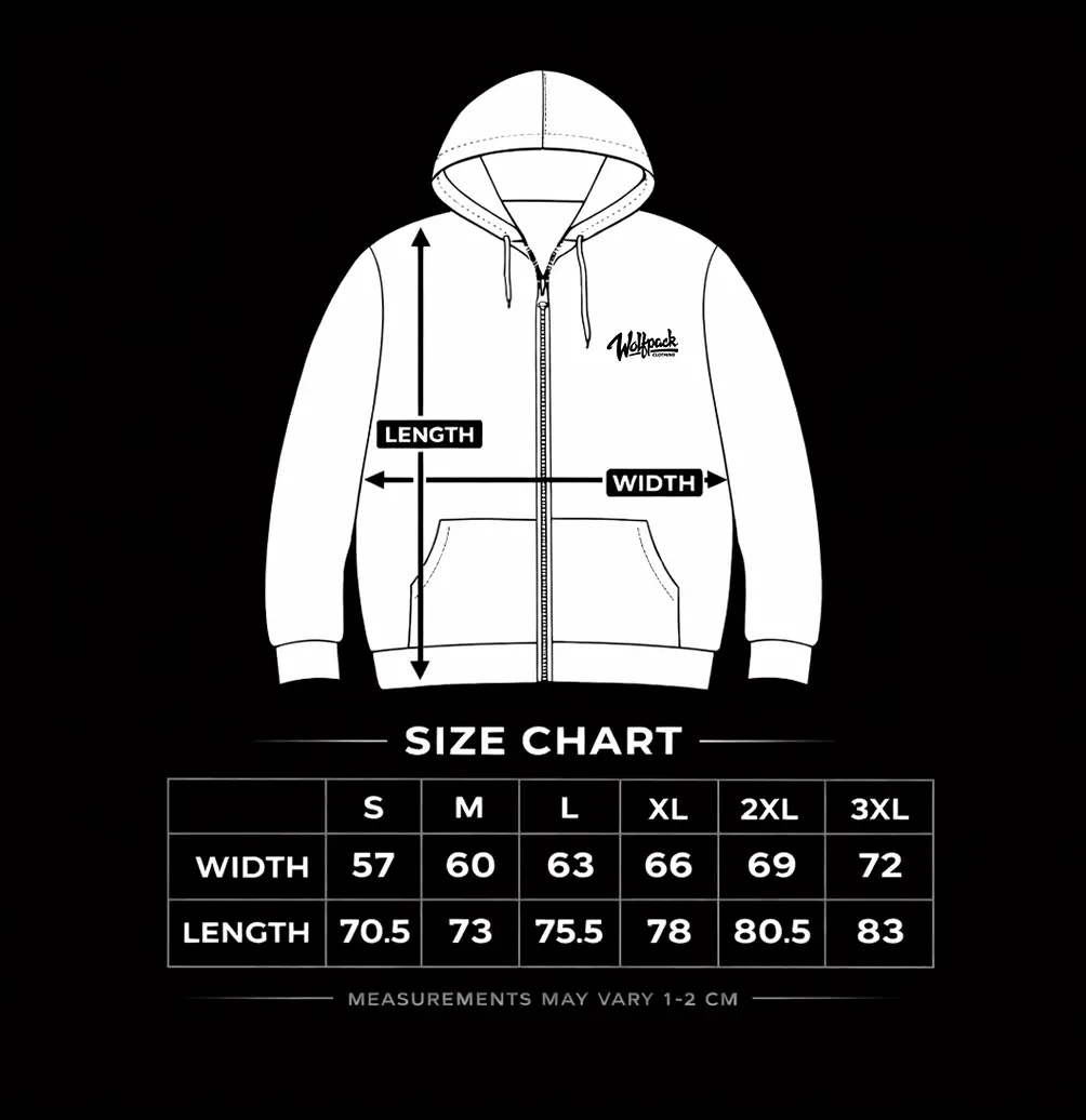 VOLTGNAW ZIP HOODIE size chart