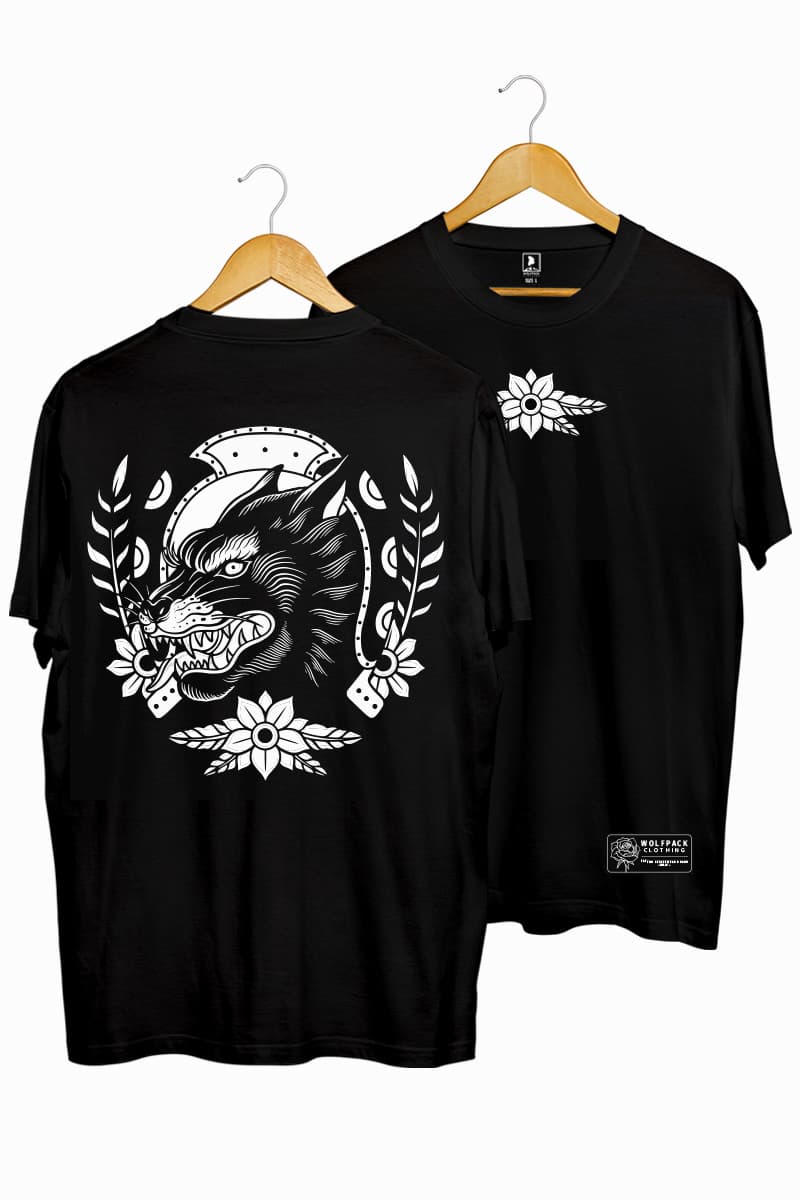 OLD SCHOOL WOLF TEE BLACK UNISEX image 1 OLD SCHOOL WOLF TEE BLACK UNISEX image 1